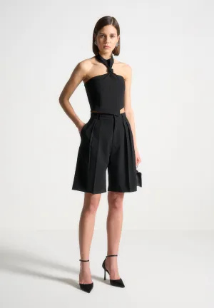 Pinstripe Tailored City Shorts - Black