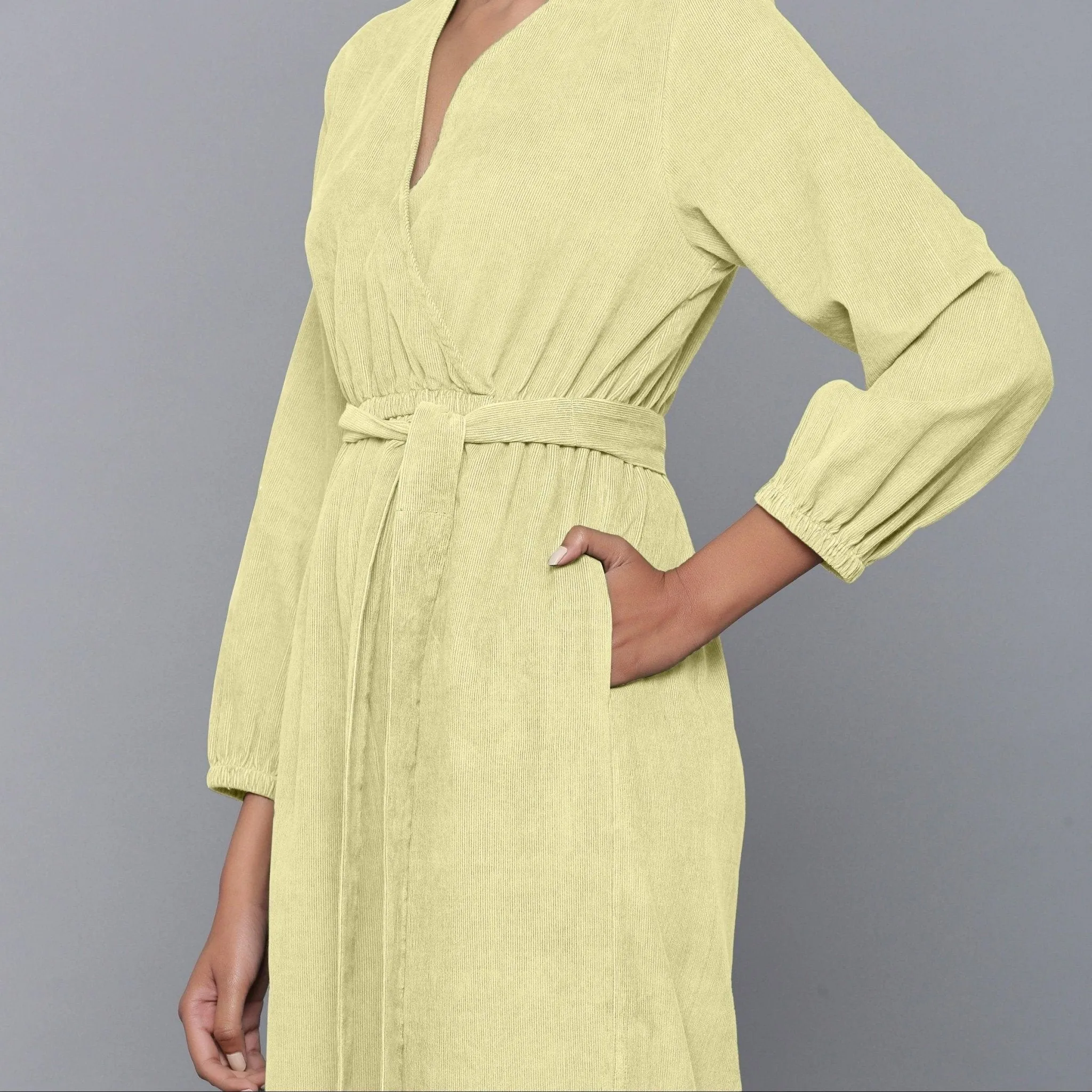 Pista Yellow Warm Cotton Corduroy Ankle Length Jumpsuit