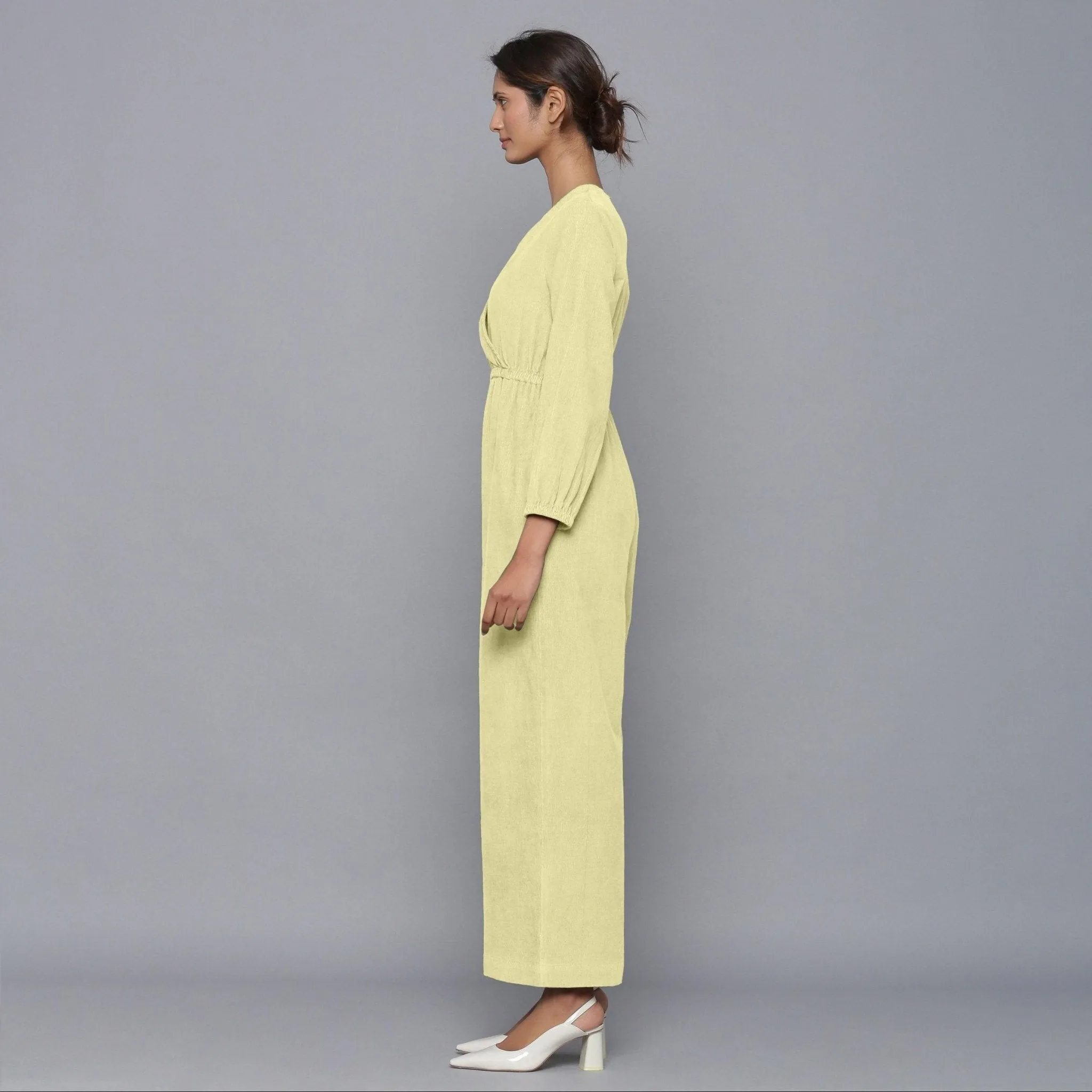 Pista Yellow Warm Cotton Corduroy Ankle Length Jumpsuit