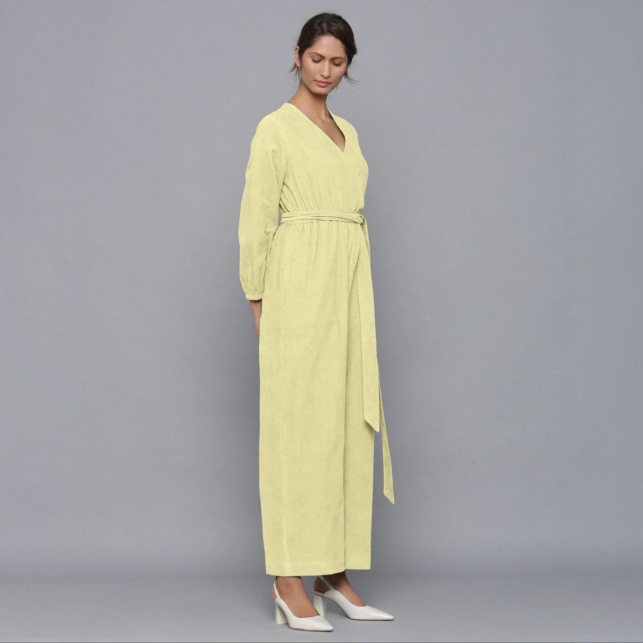 Pista Yellow Warm Cotton Corduroy Ankle Length Jumpsuit