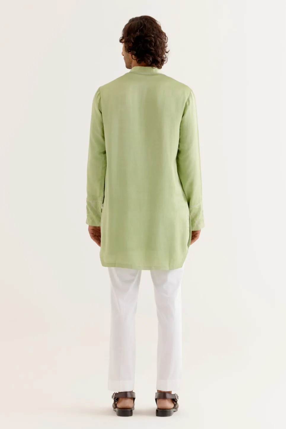 Pistachio Green Silk Satin Dori Embroidered Kurta Set