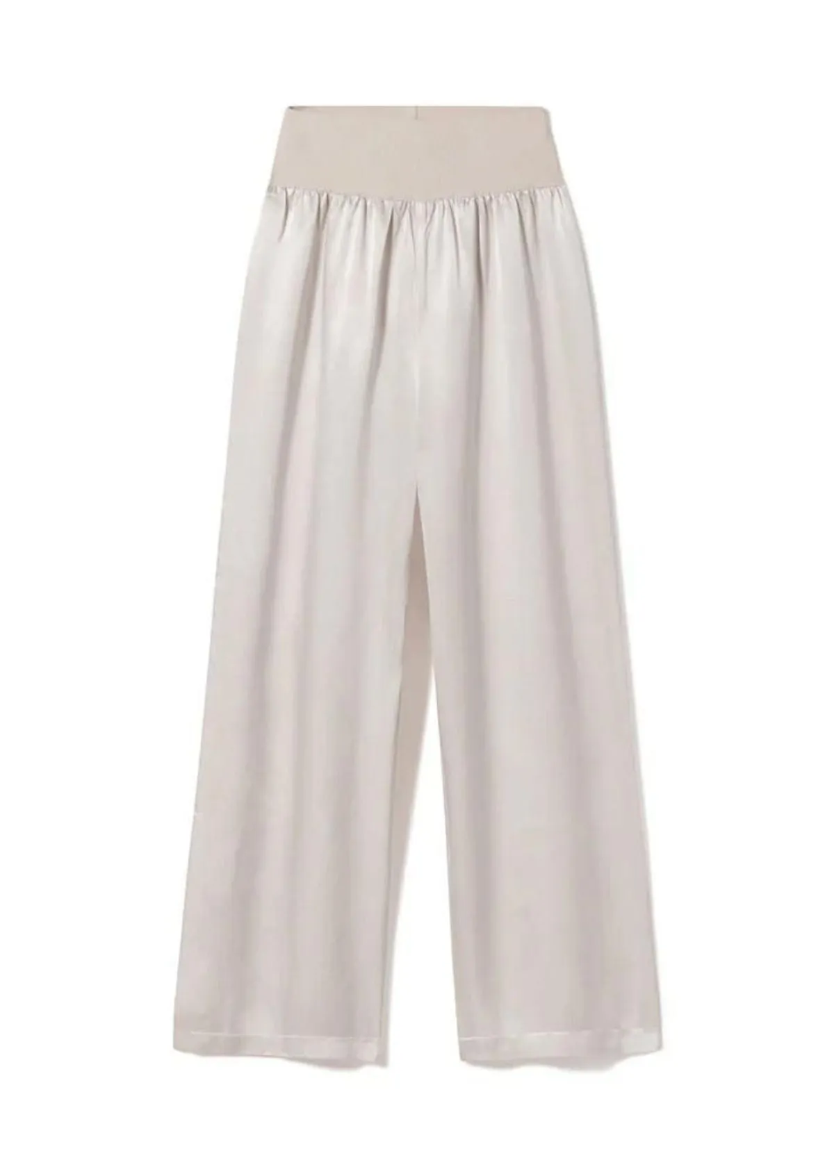 PJ HARLOW Lola Fold Over Waist Satin Pant - Eggnog