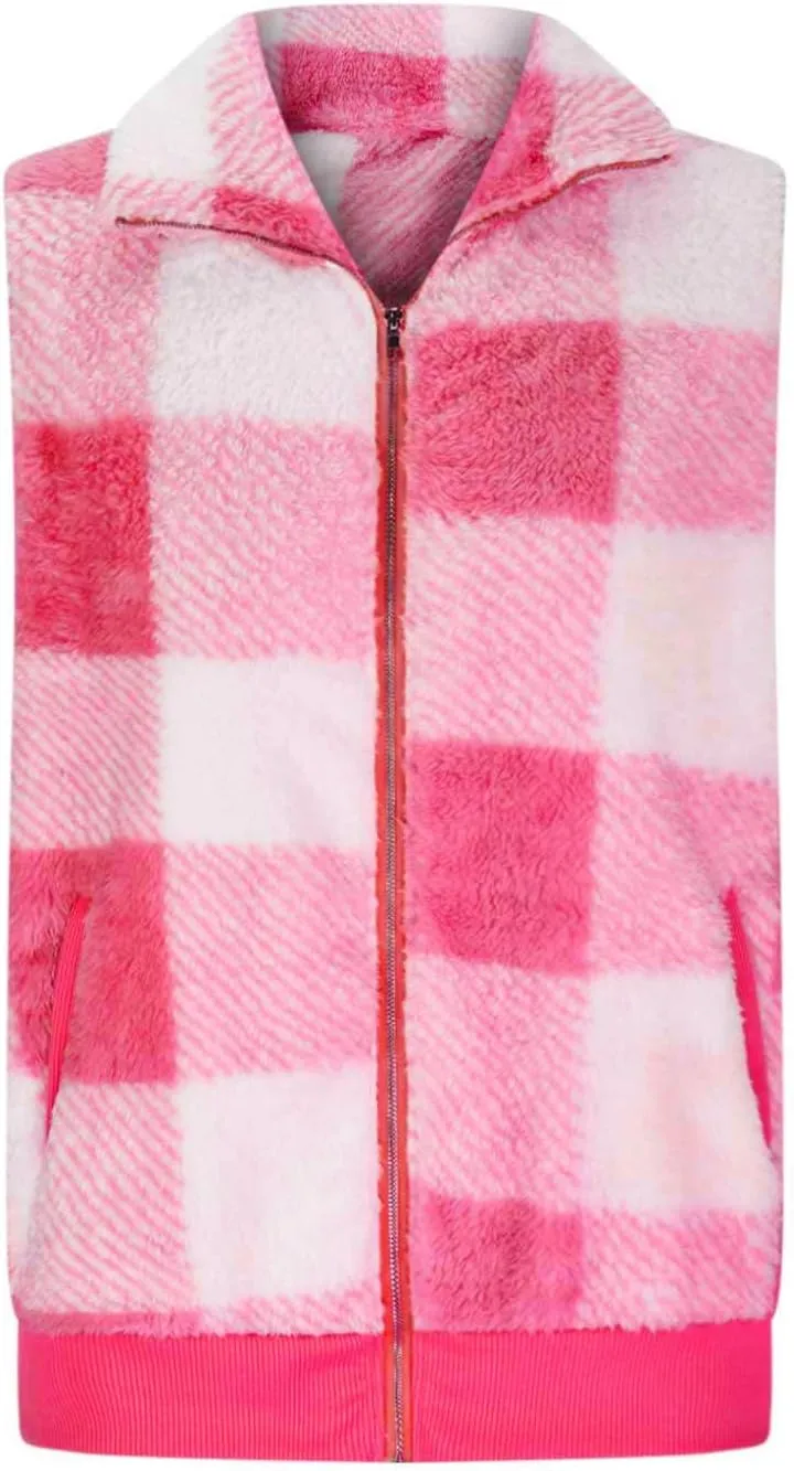 Plaid Fleece Vest Women Zip Up Plus Size Jacket Fuzzy Casual Jacket Winter Sleeveless Cardigan Tops with Pockets