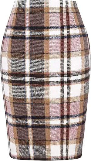 Plaid Skirts for Women 2025 Summer Fashion High Waisted Bodycon Pencil Skirt Mini A Line Stretch Elegant Dress Outfit