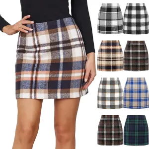Plaid Skirts for Women High Waist Bodycon Pencil Skirt Wool A Line Stretch Mini Skirts Spring Skirts 2025 Trendy