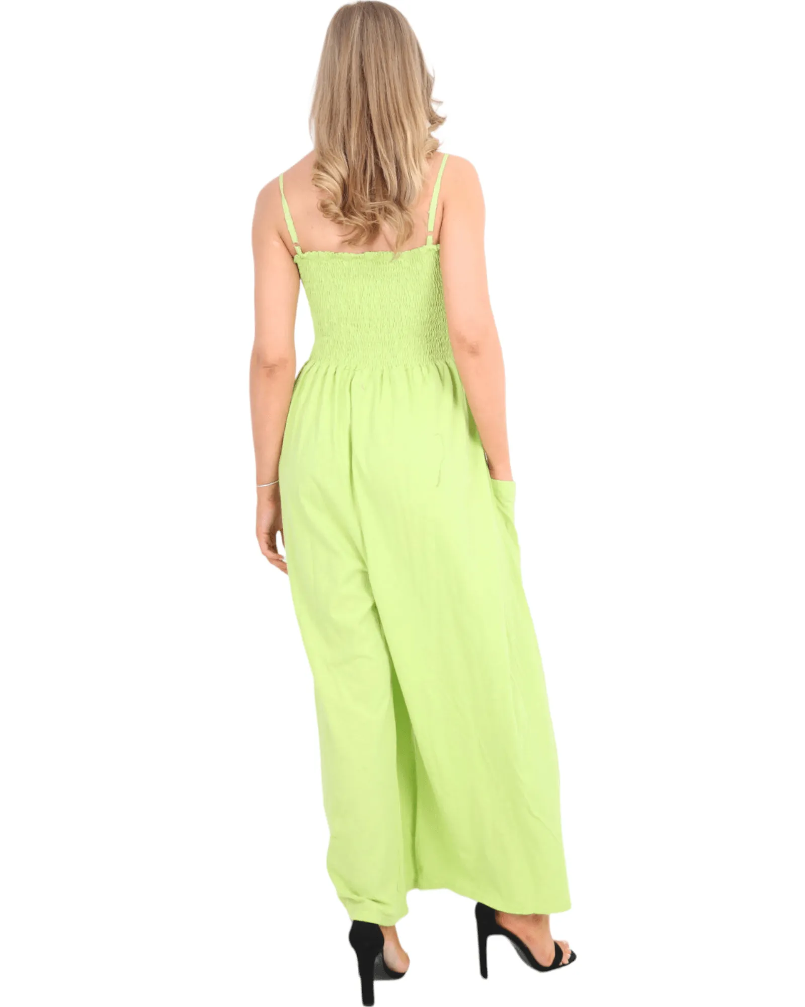 Plain Shirred Pocket Front Jumpsuits