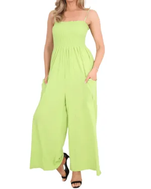 Plain Shirred Pocket Front Jumpsuits