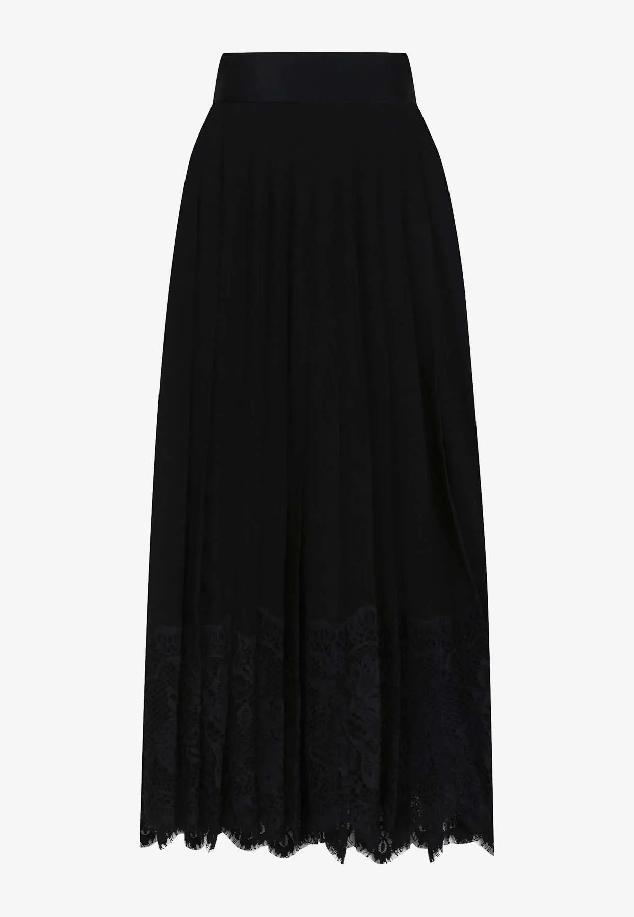 Pleated Georgette Midi Skirt with Lace Trims
