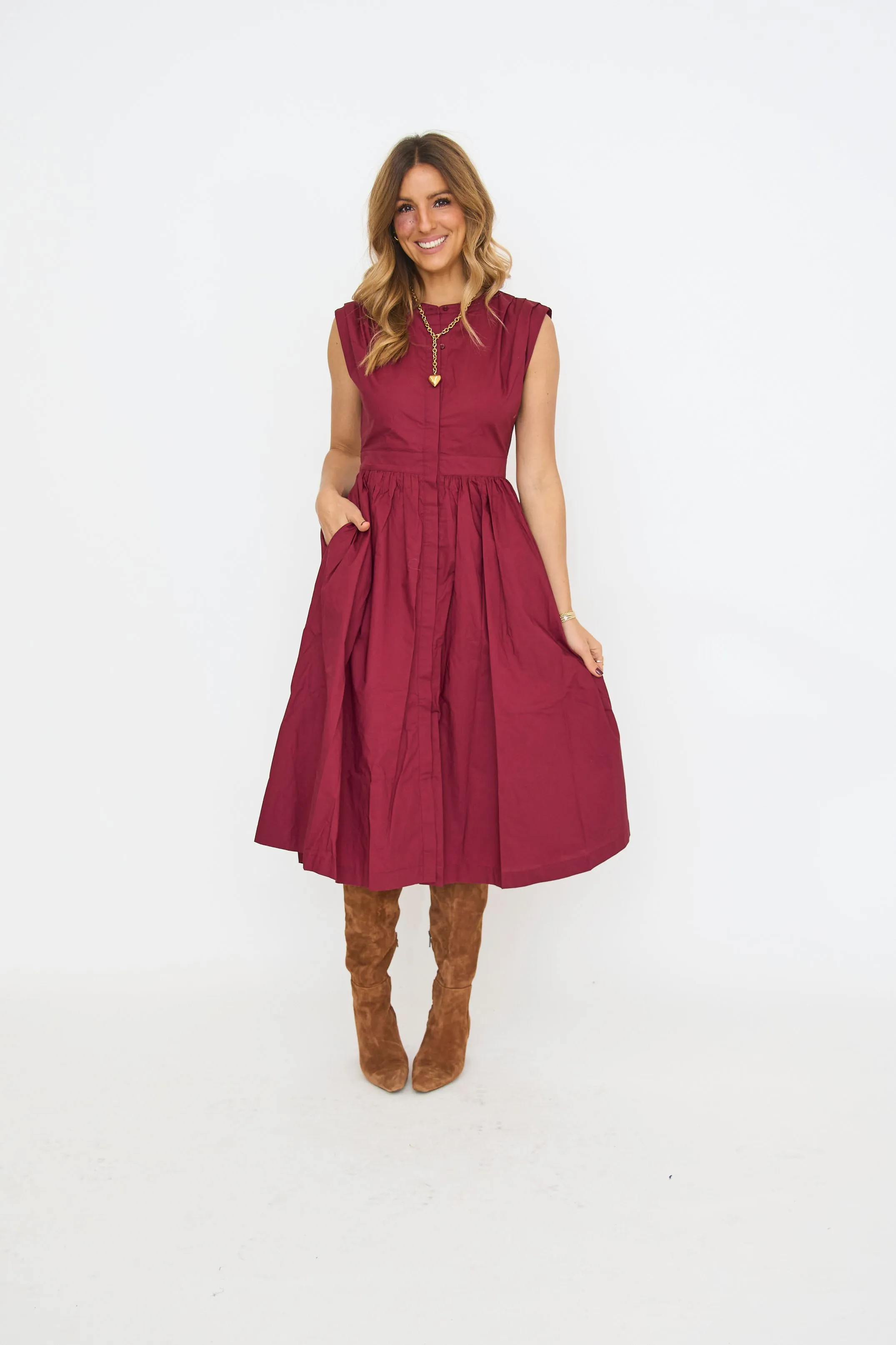 Pleated Shoulder Midi Dress