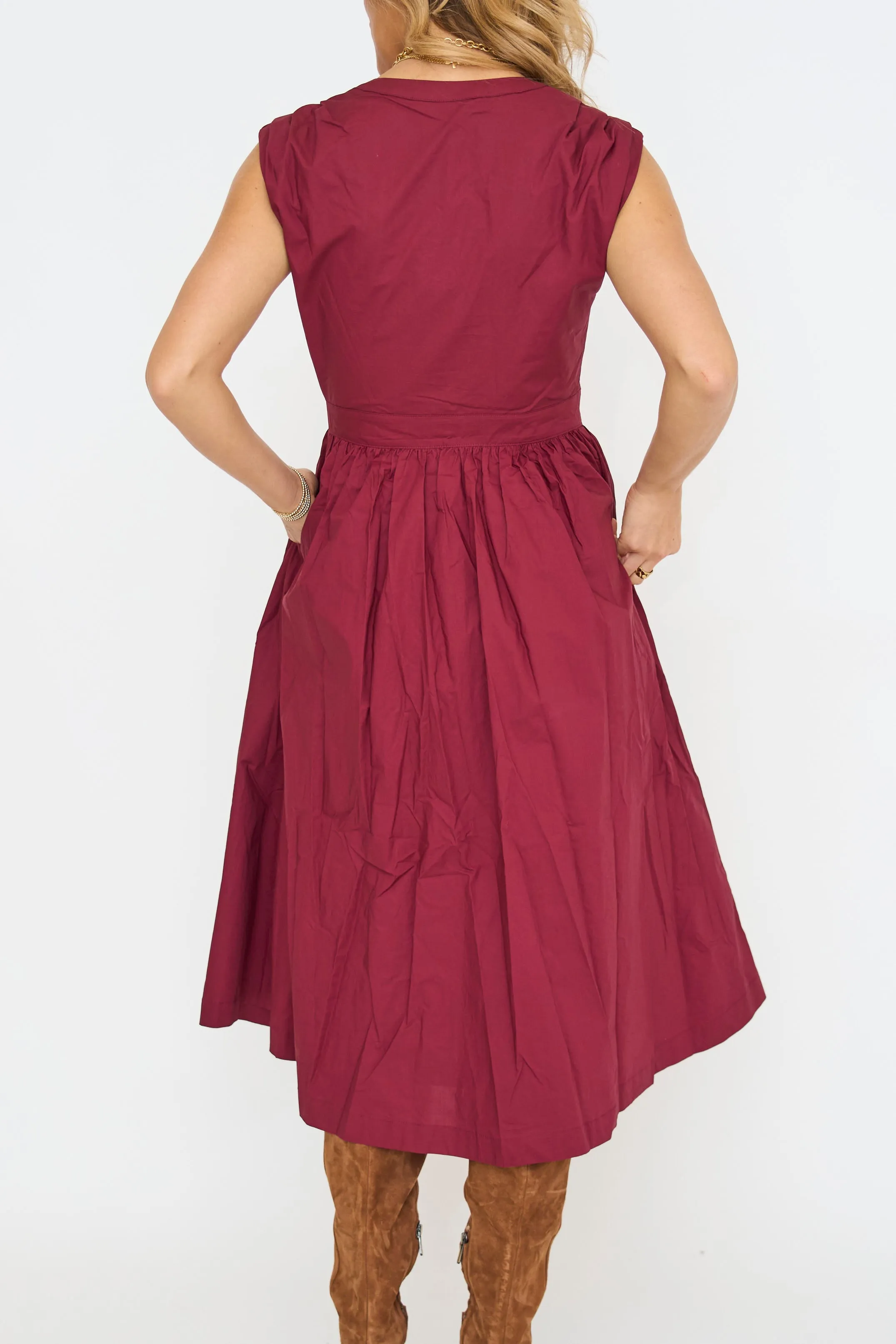 Pleated Shoulder Midi Dress