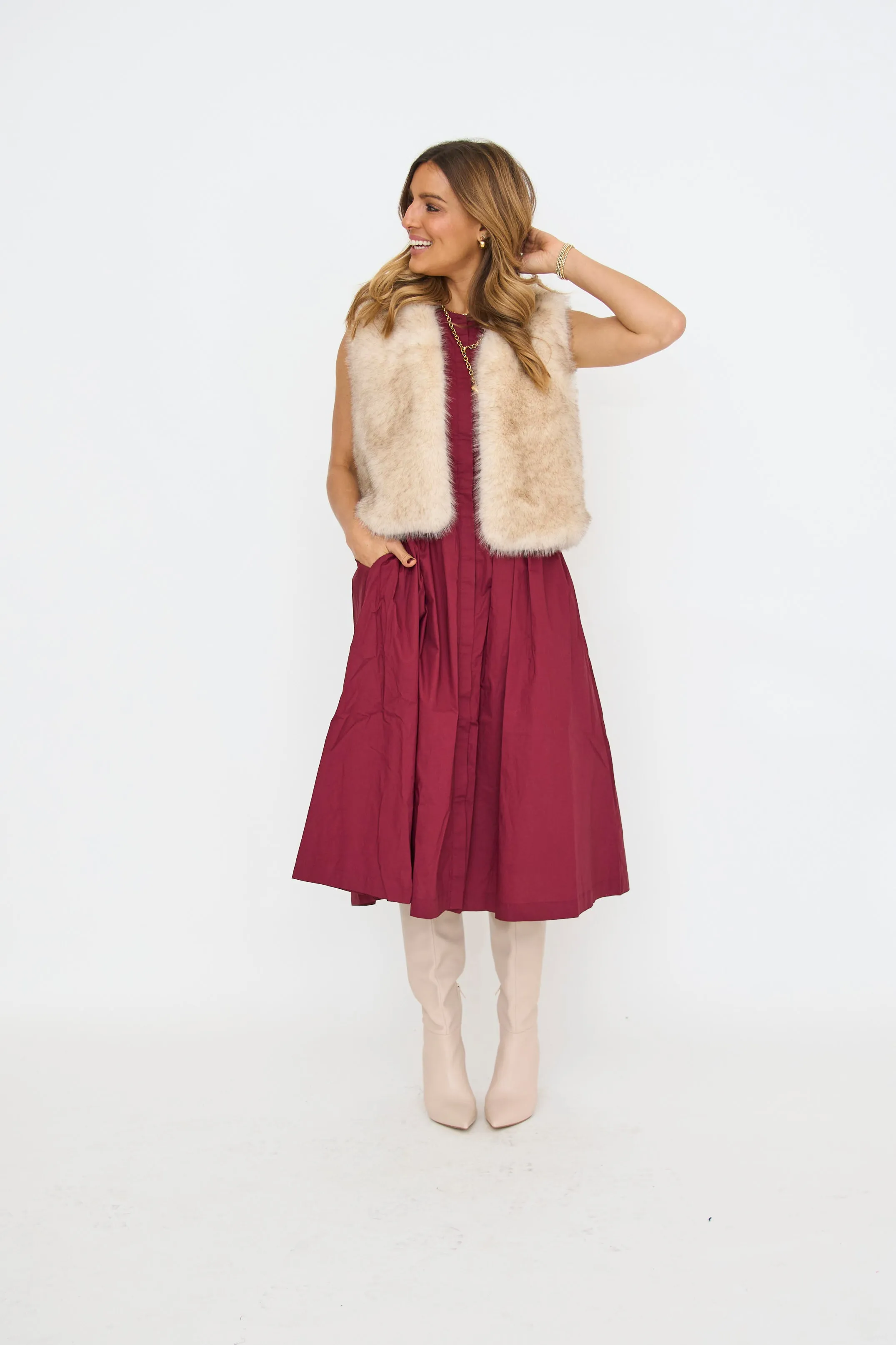 Pleated Shoulder Midi Dress