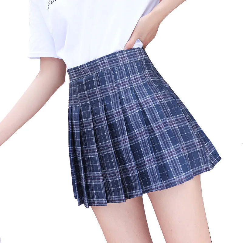 Pleated Women Summer Student Korean High Waist A-Line Plus Size Chequered Skirt