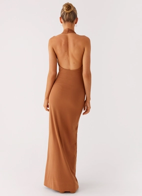 Plunge For You Maxi Dress - Tan Plunge For You Maxi Dress - Tan