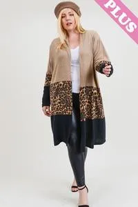 PLUS CONTRAST CASHMERE BRUSHED KNIT CARDIGAN - TAUPE