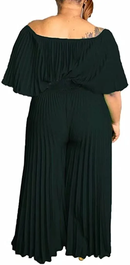 Plus Size Black Pleated Off Shoulder Jumpsuit