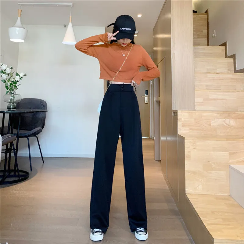 Plus Size Drape High Waist Wide Leg Pants Women Four Seasons Casual Loose Floor Length Suit Uniform Pants