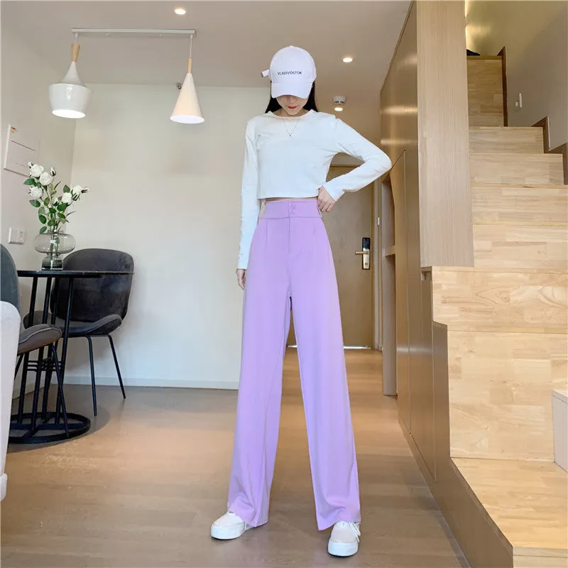 Plus Size Drape High Waist Wide Leg Pants Women Four Seasons Casual Loose Floor Length Suit Uniform Pants