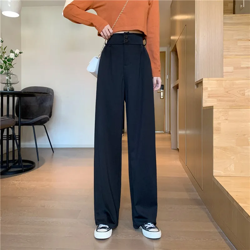 Plus Size Drape High Waist Wide Leg Pants Women Four Seasons Casual Loose Floor Length Suit Uniform Pants