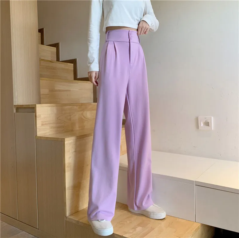 Plus Size Drape High Waist Wide Leg Pants Women Four Seasons Casual Loose Floor Length Suit Uniform Pants