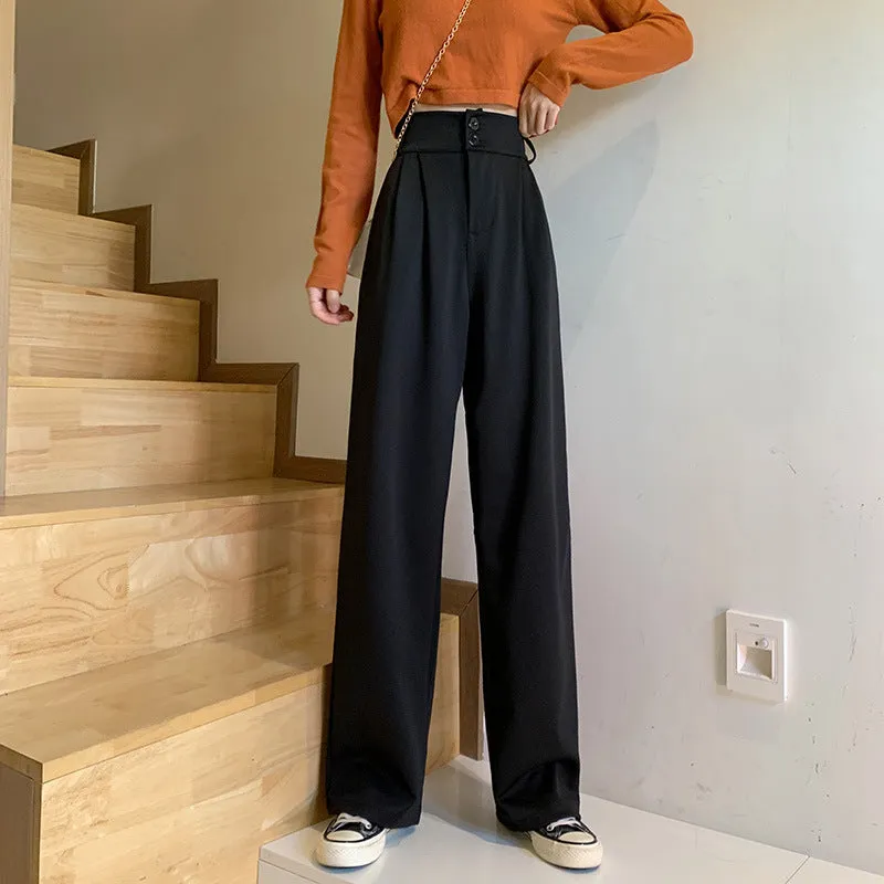 Plus Size Drape High Waist Wide Leg Pants Women Four Seasons Casual Loose Floor Length Suit Uniform Pants