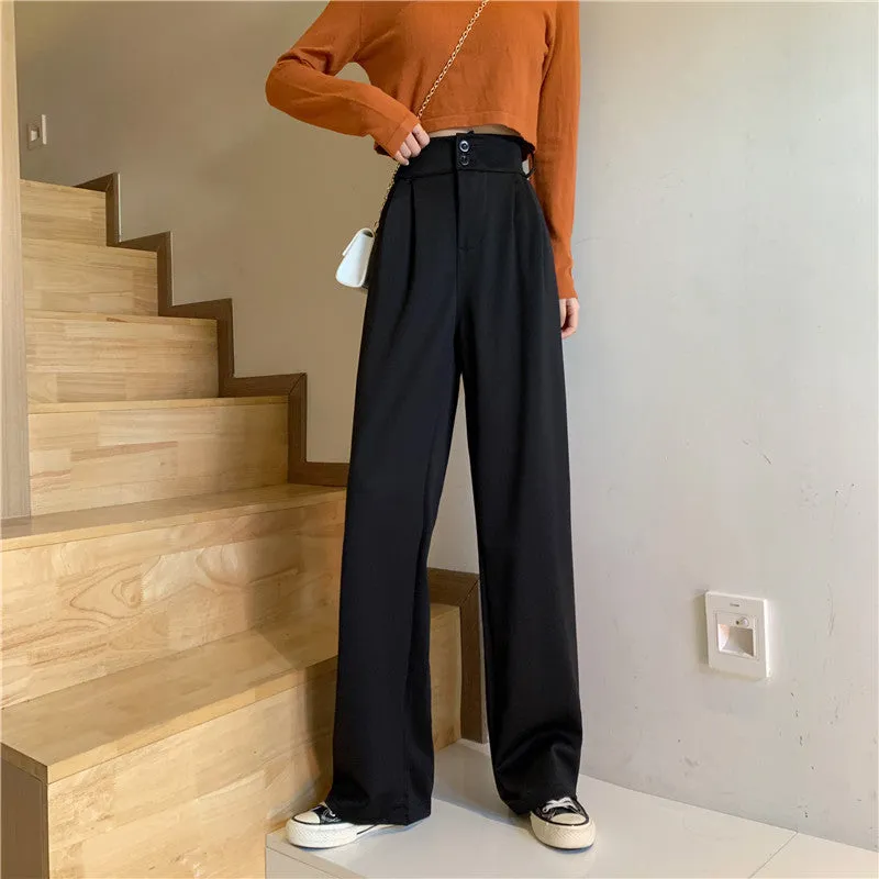 Plus Size Drape High Waist Wide Leg Pants Women Four Seasons Casual Loose Floor Length Suit Uniform Pants