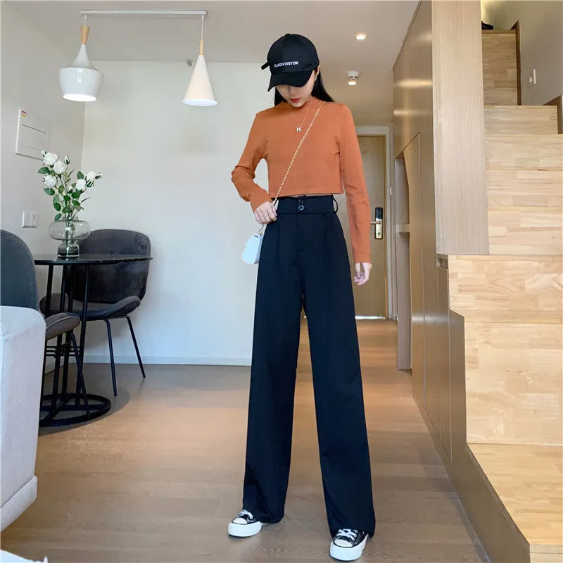 Plus Size Drape High Waist Wide Leg Pants Women Four Seasons Casual Loose Floor Length Suit Uniform Pants