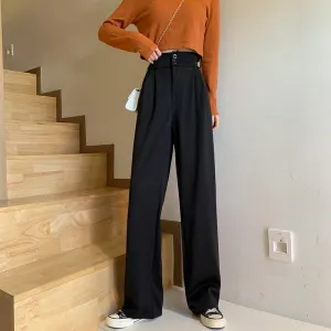 Plus Size Drape High Waist Wide Leg Pants Women Four Seasons Casual Loose Floor Length Suit Uniform Pants