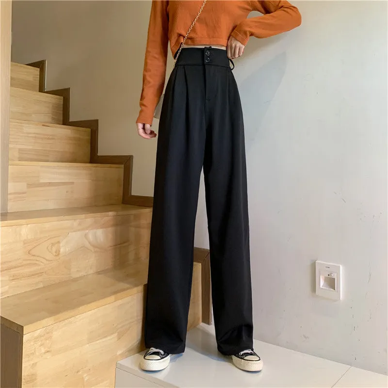 Plus Size Drape High Waist Wide Leg Pants Women Four Seasons Casual Loose Floor Length Suit Uniform Pants