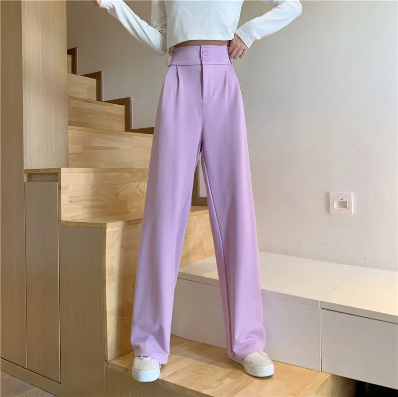 Plus Size Drape High Waist Wide Leg Pants Women Four Seasons Casual Loose Floor Length Suit Uniform Pants