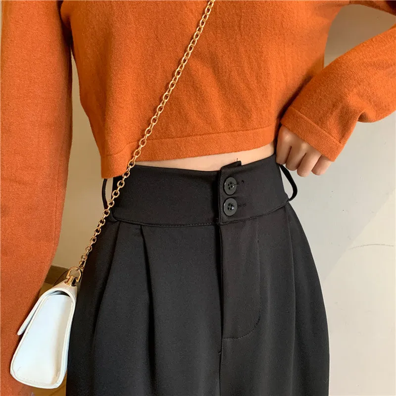 Plus Size Drape High Waist Wide Leg Pants Women Four Seasons Casual Loose Floor Length Suit Uniform Pants