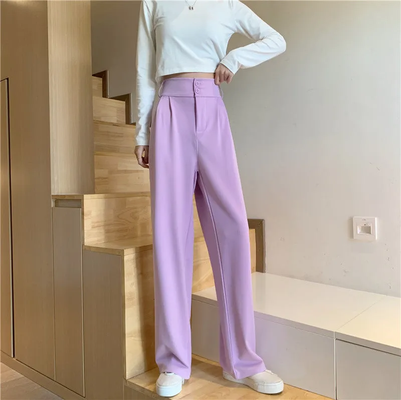 Plus Size Drape High Waist Wide Leg Pants Women Four Seasons Casual Loose Floor Length Suit Uniform Pants