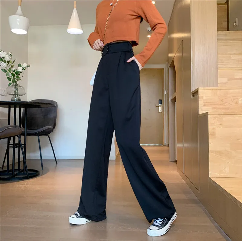 Plus Size Drape High Waist Wide Leg Pants Women Four Seasons Casual Loose Floor Length Suit Uniform Pants
