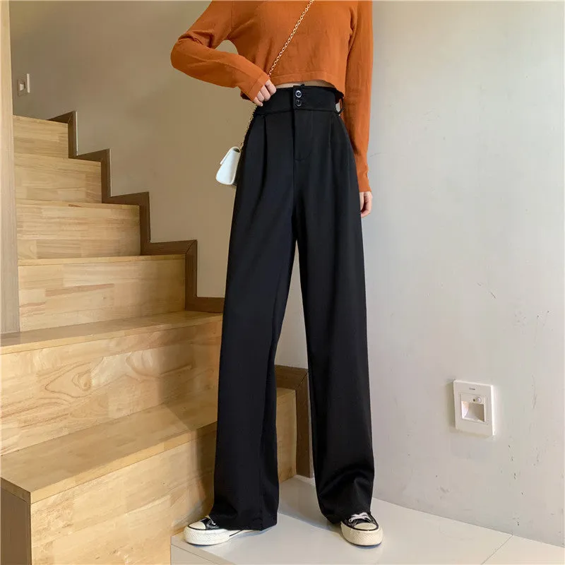 Plus Size Drape High Waist Wide Leg Pants Women Four Seasons Casual Loose Floor Length Suit Uniform Pants