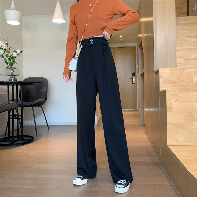 Plus Size Drape High Waist Wide Leg Pants Women Four Seasons Casual Loose Floor Length Suit Uniform Pants