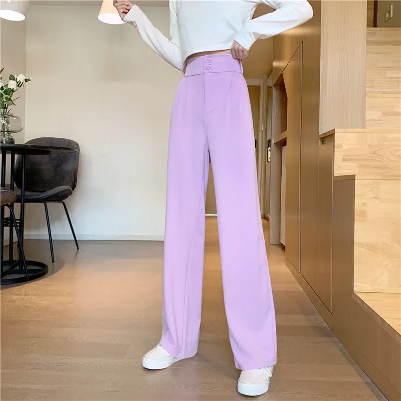 Plus Size Drape High Waist Wide Leg Pants Women Four Seasons Casual Loose Floor Length Suit Uniform Pants