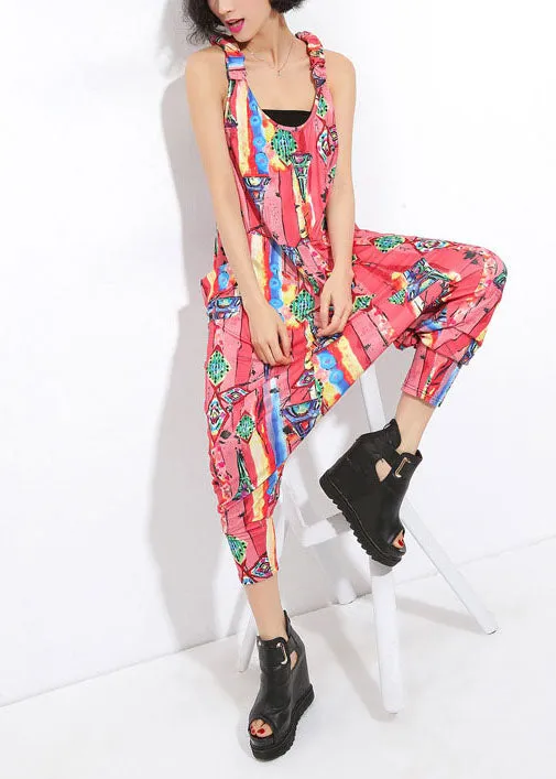 Plus Size Grey pockets Print Silk Jumpsuit Spring