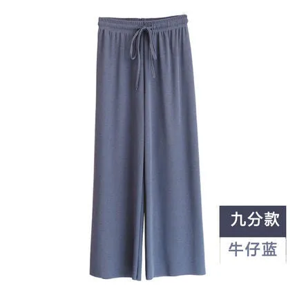 Plus Size Ice Silk Wide Leg Pants Women Drape Floor Length Long Loose Casual Pants