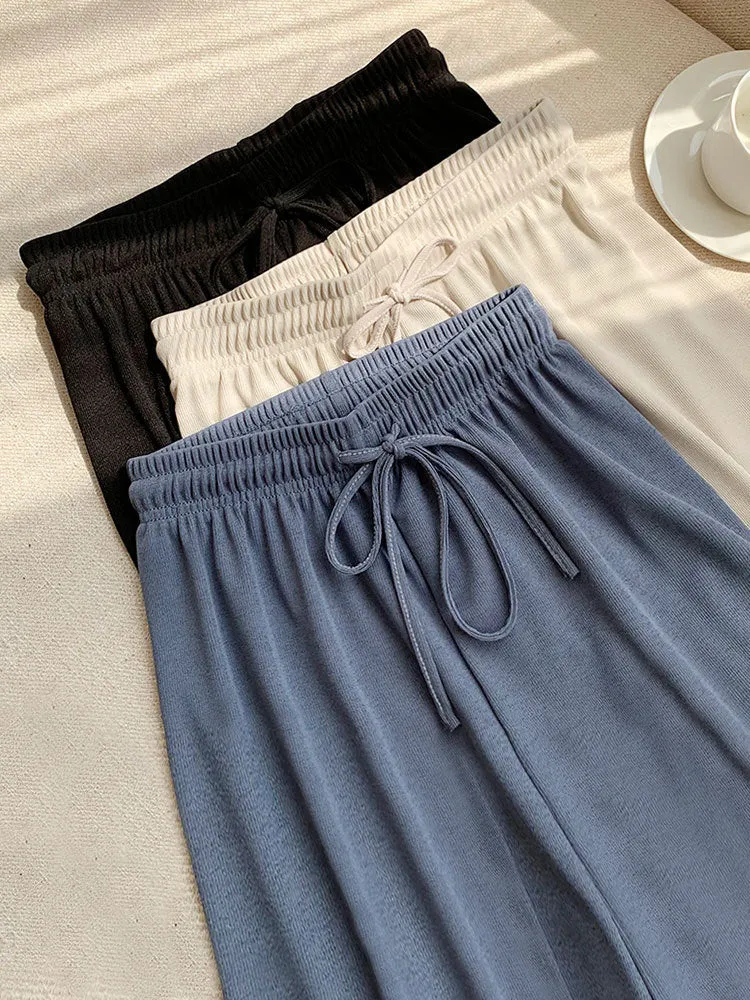 Plus Size Ice Silk Wide Leg Pants Women Drape Floor Length Long Loose Casual Pants