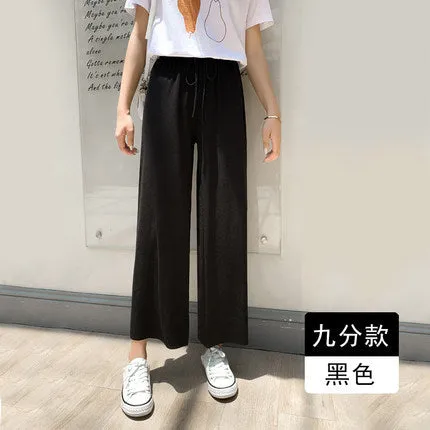 Plus Size Ice Silk Wide Leg Pants Women Drape Floor Length Long Loose Casual Pants