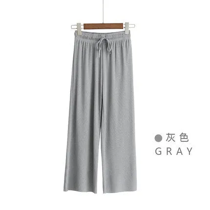 Plus Size Ice Silk Wide Leg Pants Women Drape Floor Length Long Loose Casual Pants