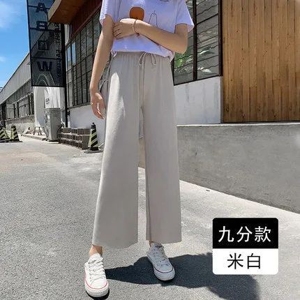 Plus Size Ice Silk Wide Leg Pants Women Drape Floor Length Long Loose Casual Pants
