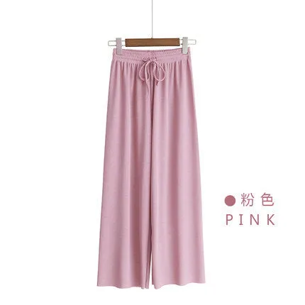Plus Size Ice Silk Wide Leg Pants Women Drape Floor Length Long Loose Casual Pants