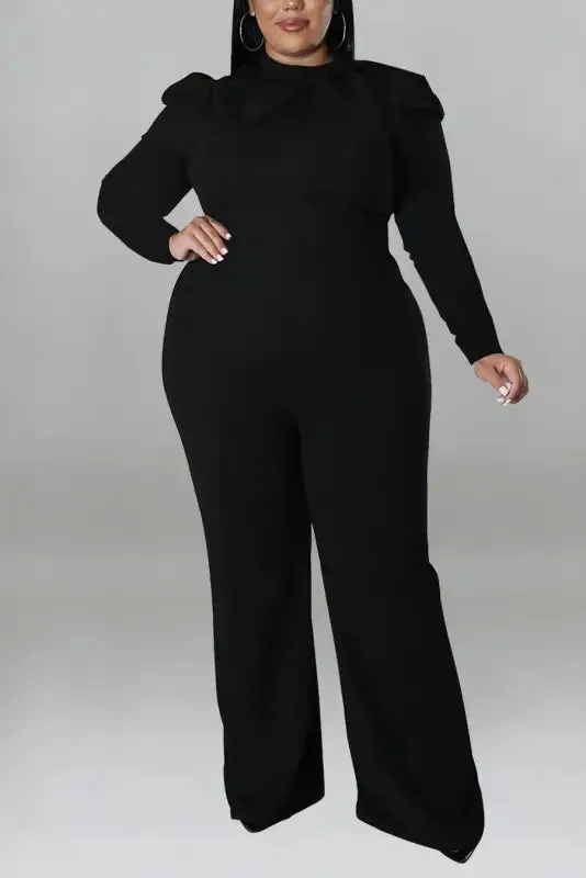 Plus Size In The Office Stretch Bow Zip-Up Jumpsuit