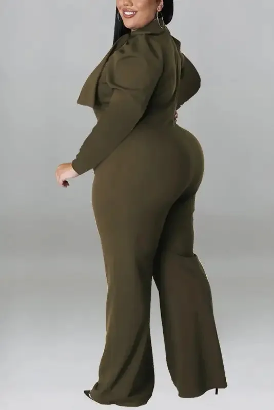 Plus Size In The Office Stretch Bow Zip-Up Jumpsuit