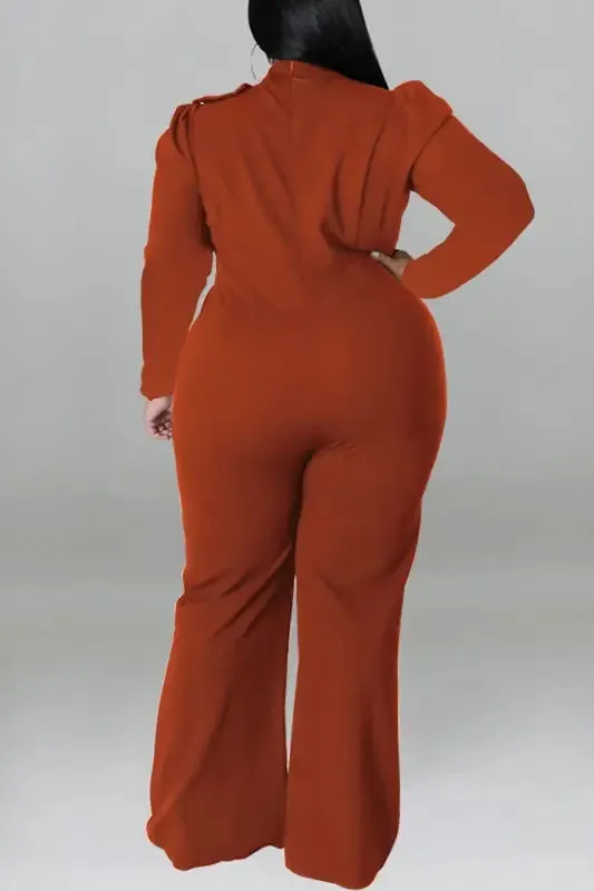 Plus Size In The Office Stretch Bow Zip-Up Jumpsuit