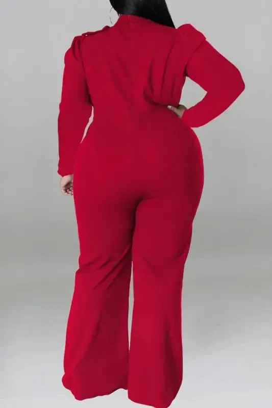 Plus Size In The Office Stretch Bow Zip-Up Jumpsuit