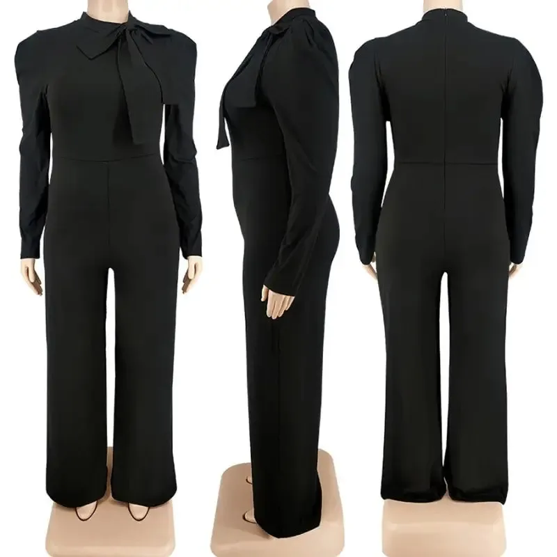 Plus Size In The Office Stretch Bow Zip-Up Jumpsuit