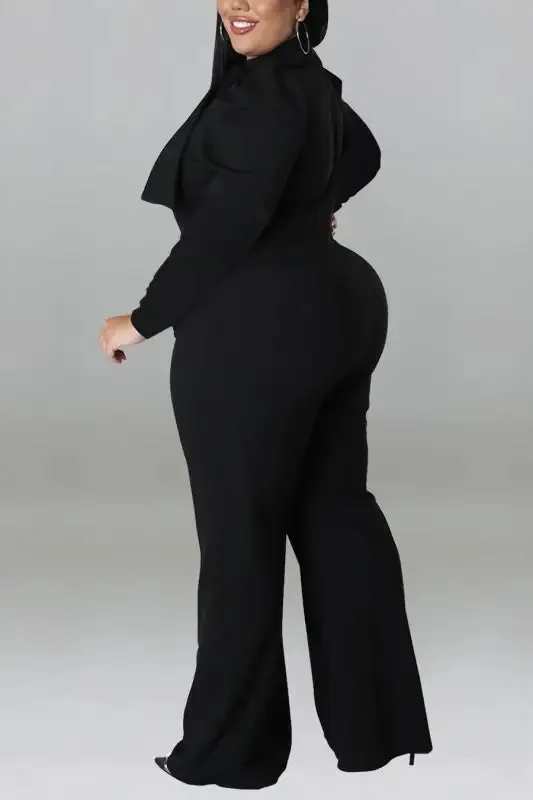 Plus Size In The Office Stretch Bow Zip-Up Jumpsuit