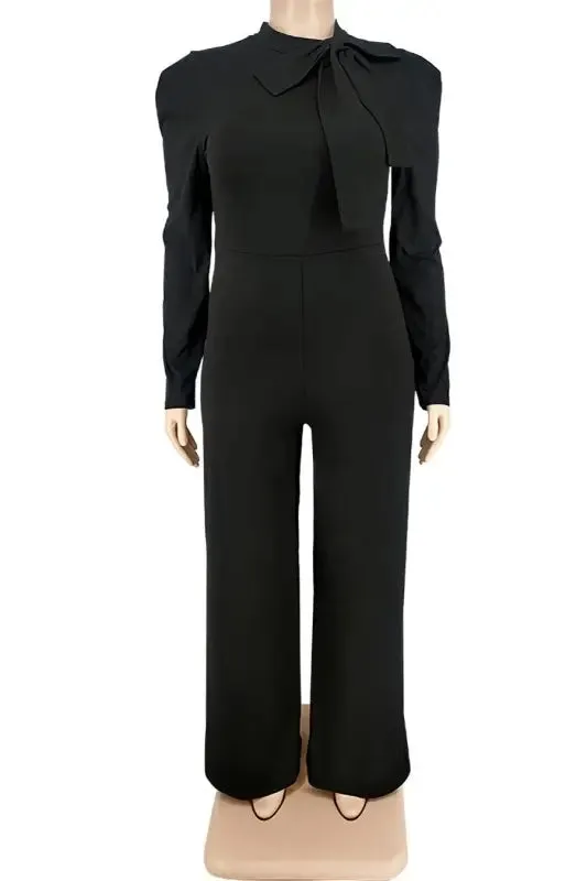 Plus Size In The Office Stretch Bow Zip-Up Jumpsuit