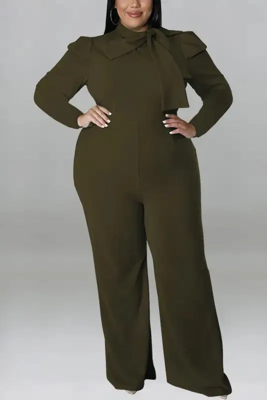 Plus Size In The Office Stretch Bow Zip-Up Jumpsuit